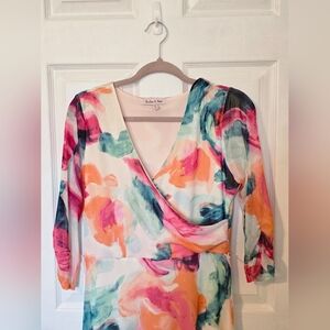 Harlow & Rose 3/4 Sleeve Watercolor Maxi Dress Summer Wedding Party M